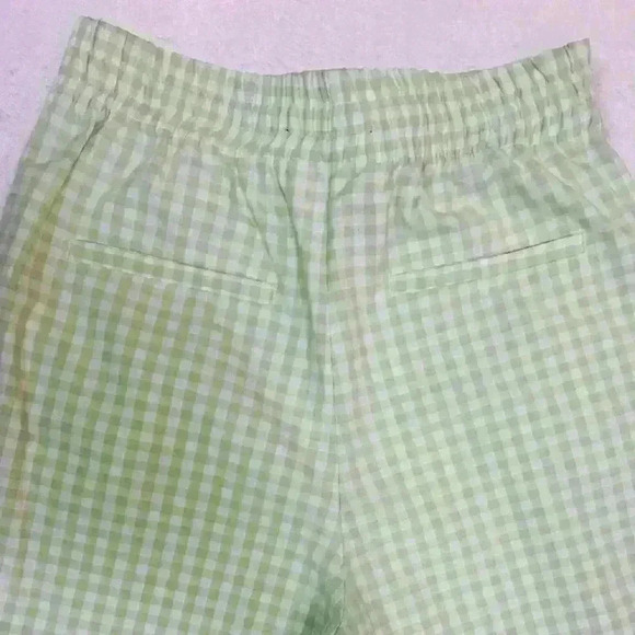 Zara Gingham Straight Pull On Pants Green and White with Gold Buttons Sz S - Picture 7 of 7